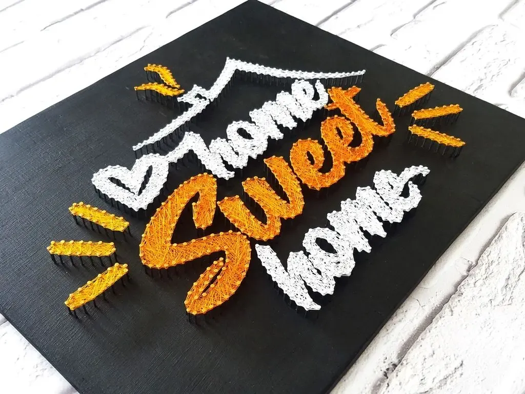 Картина из ниток, милый дом, стринг арт, home sweet home, декор дом 10