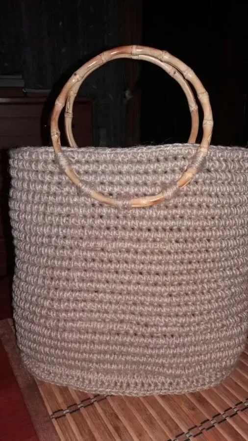 Сумка из джута с бамбуковыми ручками с подкладкой Hand Made