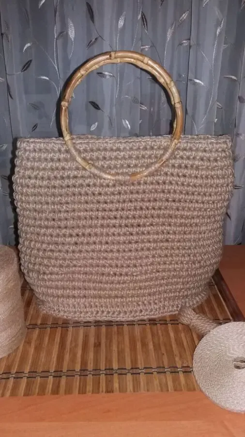 Сумка из джута с бамбуковыми ручками с подкладкой Hand Made 3