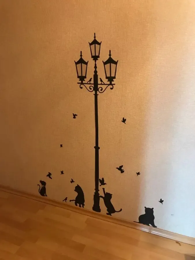 Наклейка на стену фонарный столб и котики ,холодильник, шкаф, тумбочки 6