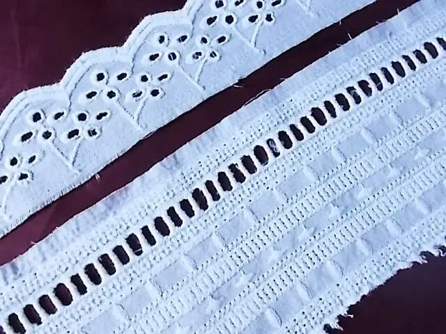 Ткань хлопок батист белый с вышивкой и прошва белого цвета, Индия 4