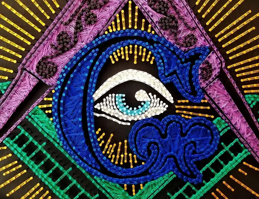 Стринг арт Масонские знаки, Всевидящее око, циркуль и наугольник 7