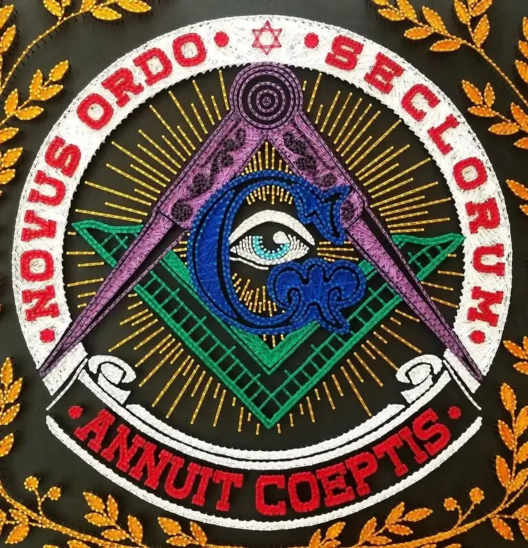 Стринг арт Масонские знаки, Всевидящее око, циркуль и наугольник 3