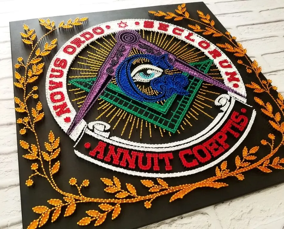 Стринг арт Масонские знаки, Всевидящее око, циркуль и наугольник 6