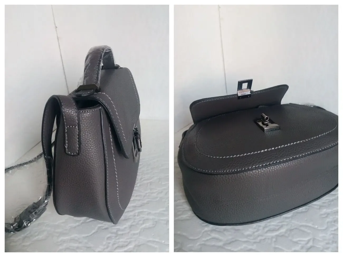 Модная серая сумка портфель на замочке 4