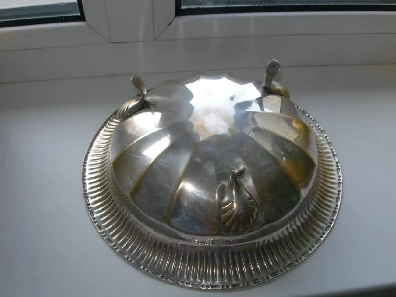 Блюдо, ваза, на лапах, бронза, серебрение, Англия 2