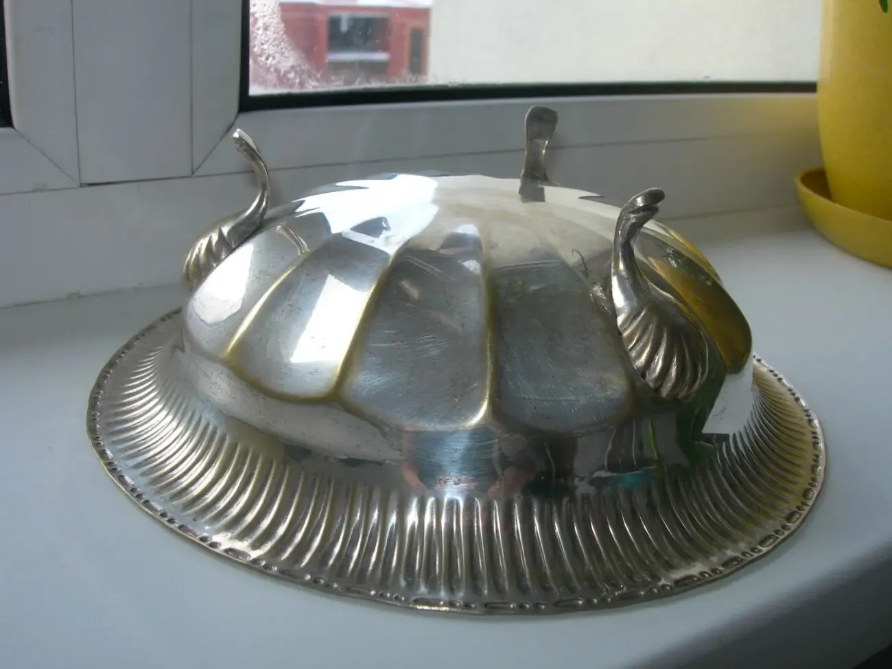 Блюдо, ваза, на лапах, бронза, серебрение, Англия 4