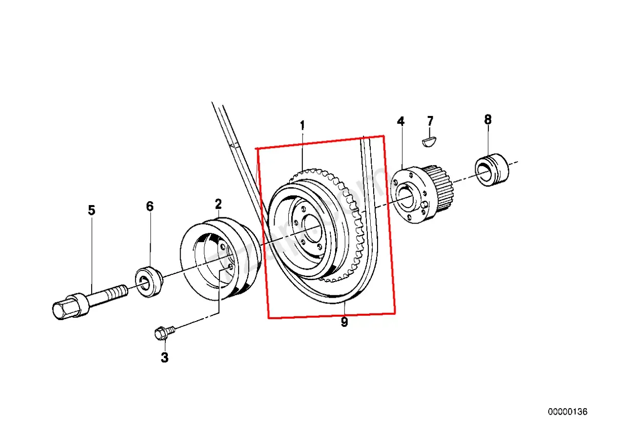 BMW 1727224, Шкив коленвала БМВ M40, M42, оригинал, BMW E30, E36, E34 6