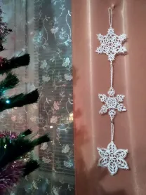 Новорічний набір:сніжинки, віночок та янголятко.Мереживо фріволіте.