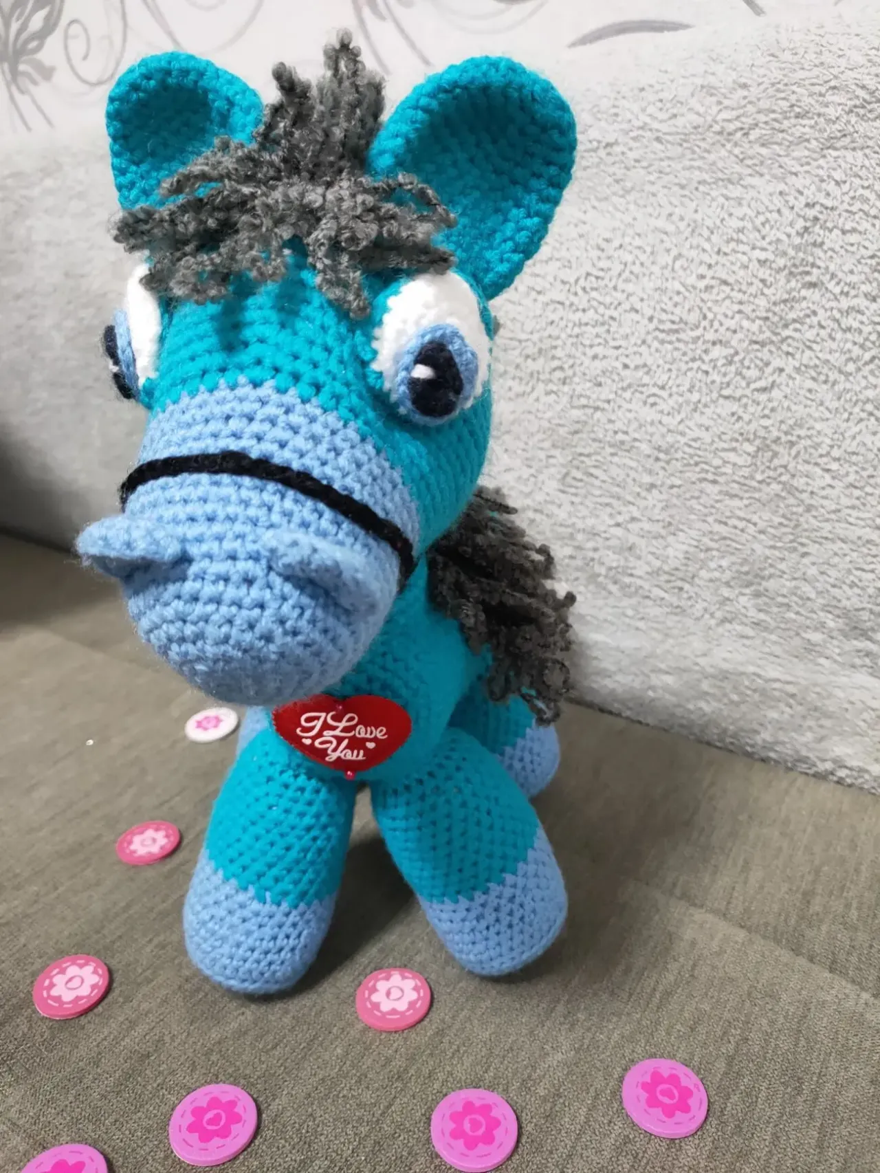 іграшка вязана коник  поні крючком голубий ручна робота