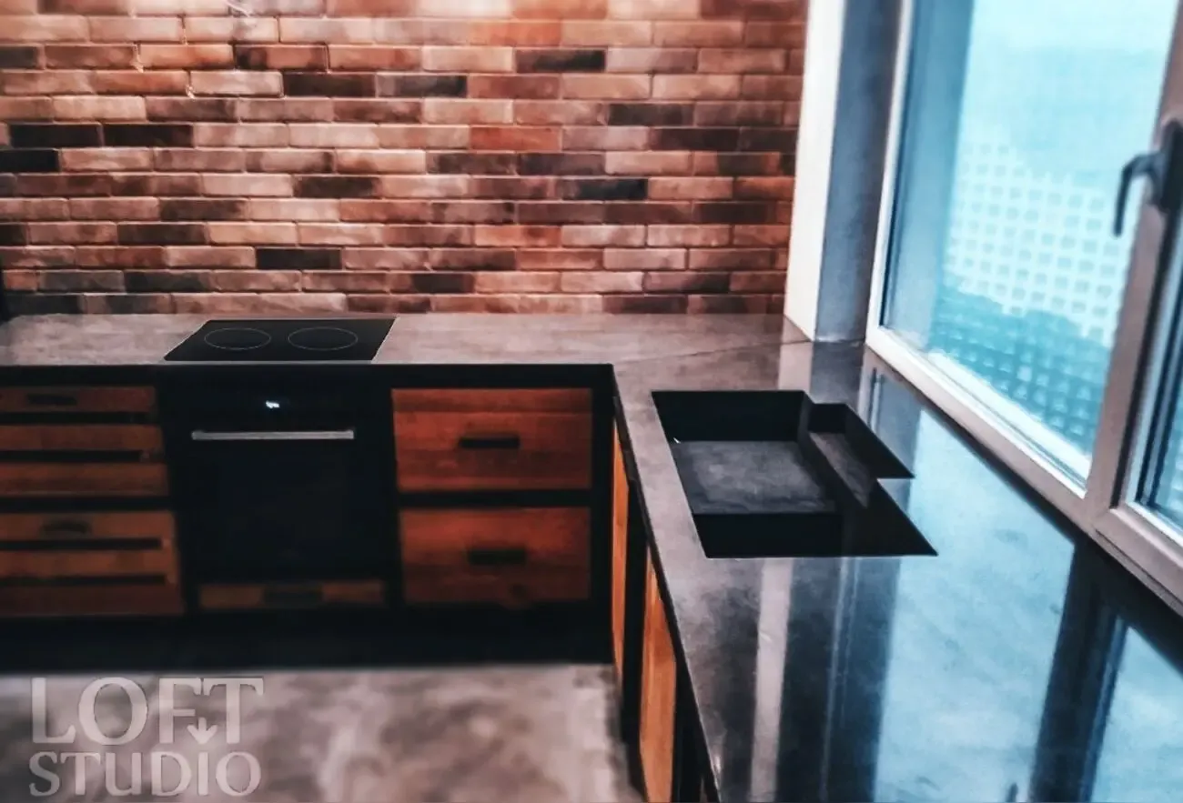 Кухня под заказ из бетона столешница бетонная мойка барбекю раковина 2