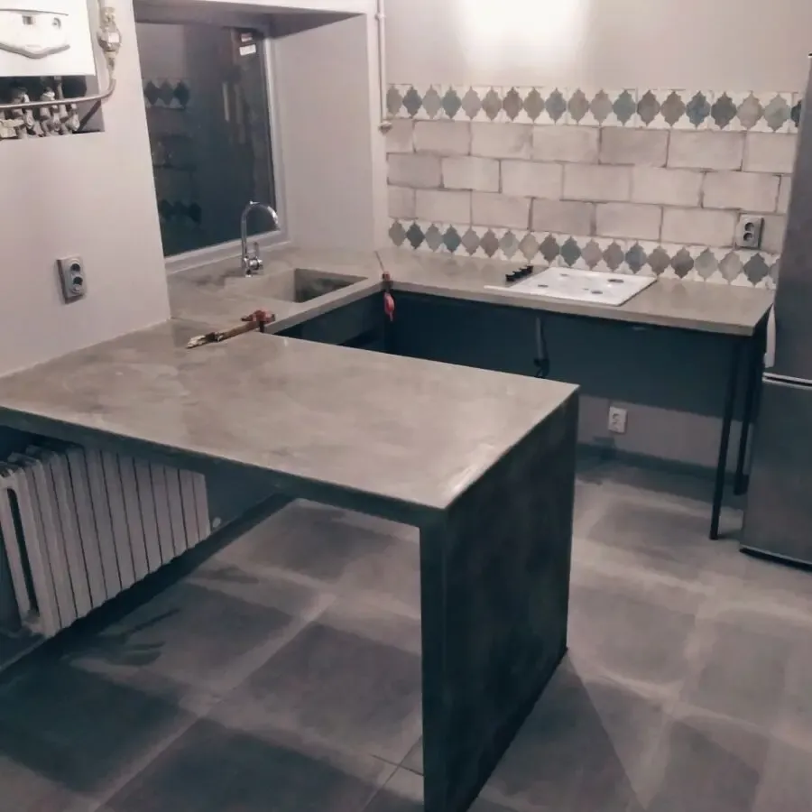 Кухня под заказ из бетона столешница бетонная мойка барбекю раковина 4