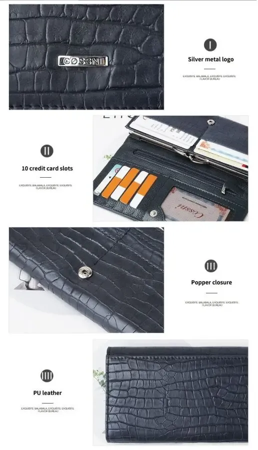 Чёрный кожаный кошелёк под рептилию Cossni 4