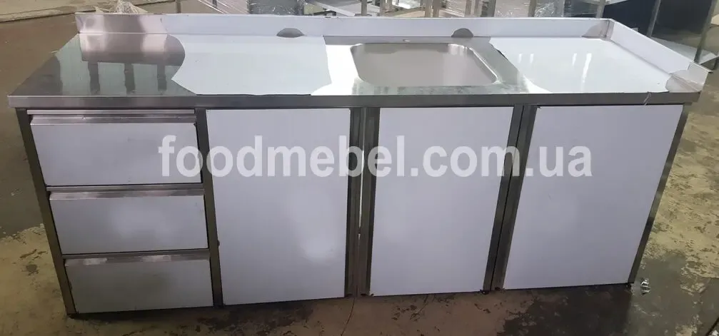 Тумба с мойкой ящиками распашными дверями местом под холодильник 2