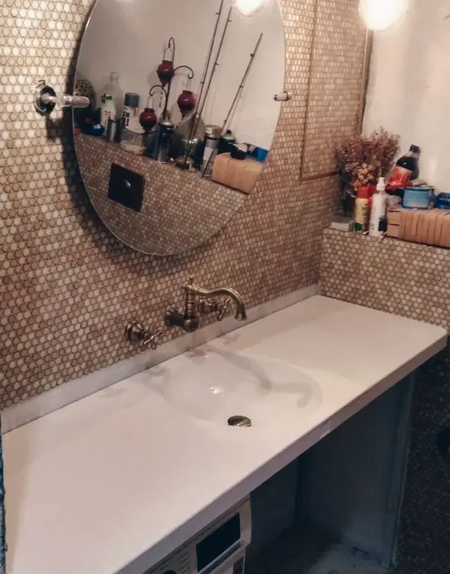 Умывальник круглый бетонный белый,из бетона лофт, раковина, подвесной 2