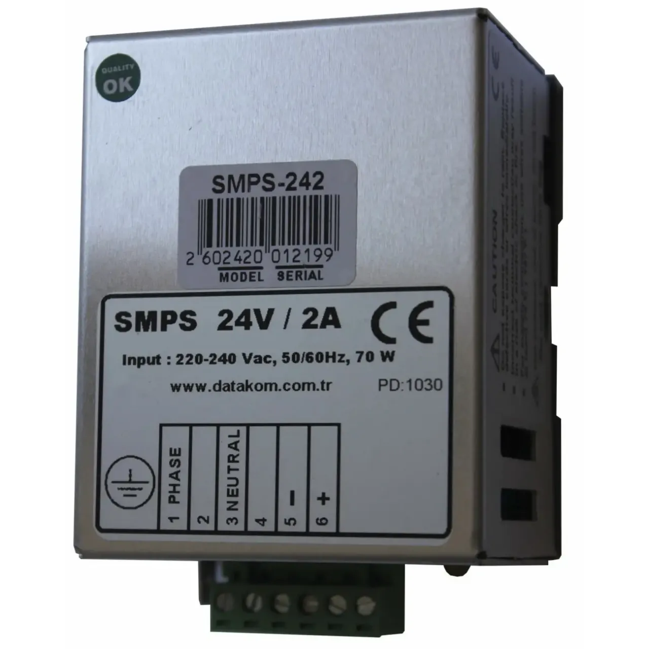 DATAKOM SMPS-242 Зарядний пристрій акумулятора на DIN-рейці (24V/2A)