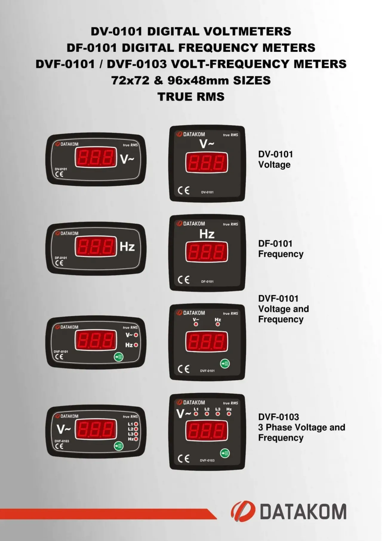 DATAKOM DVF-0103 Вольтметр-частотомір, 3 фази, 72x72мм 3