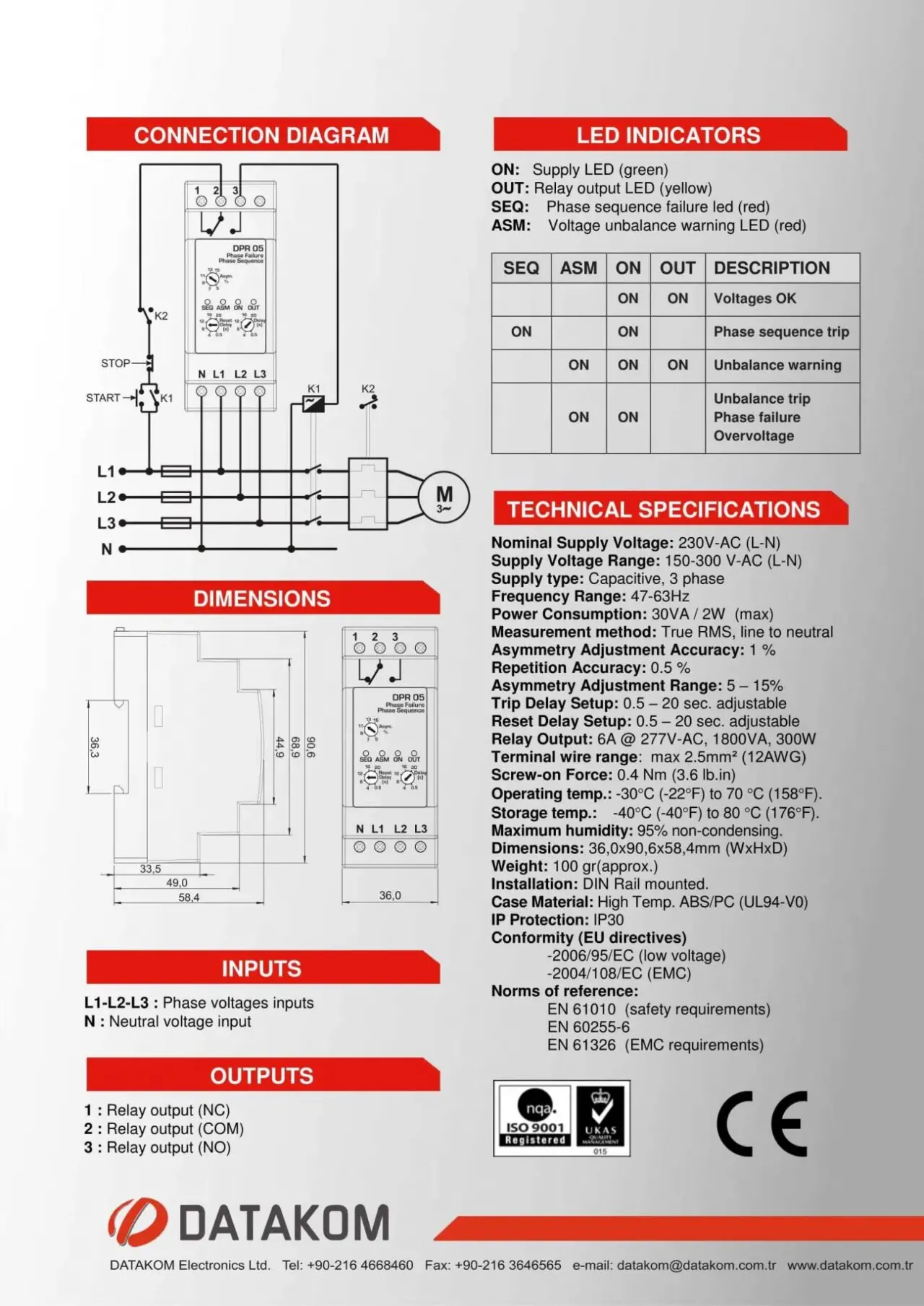 DATAKOM DPR-05 Контролер захисту від асиметрії напруги фаз 4
