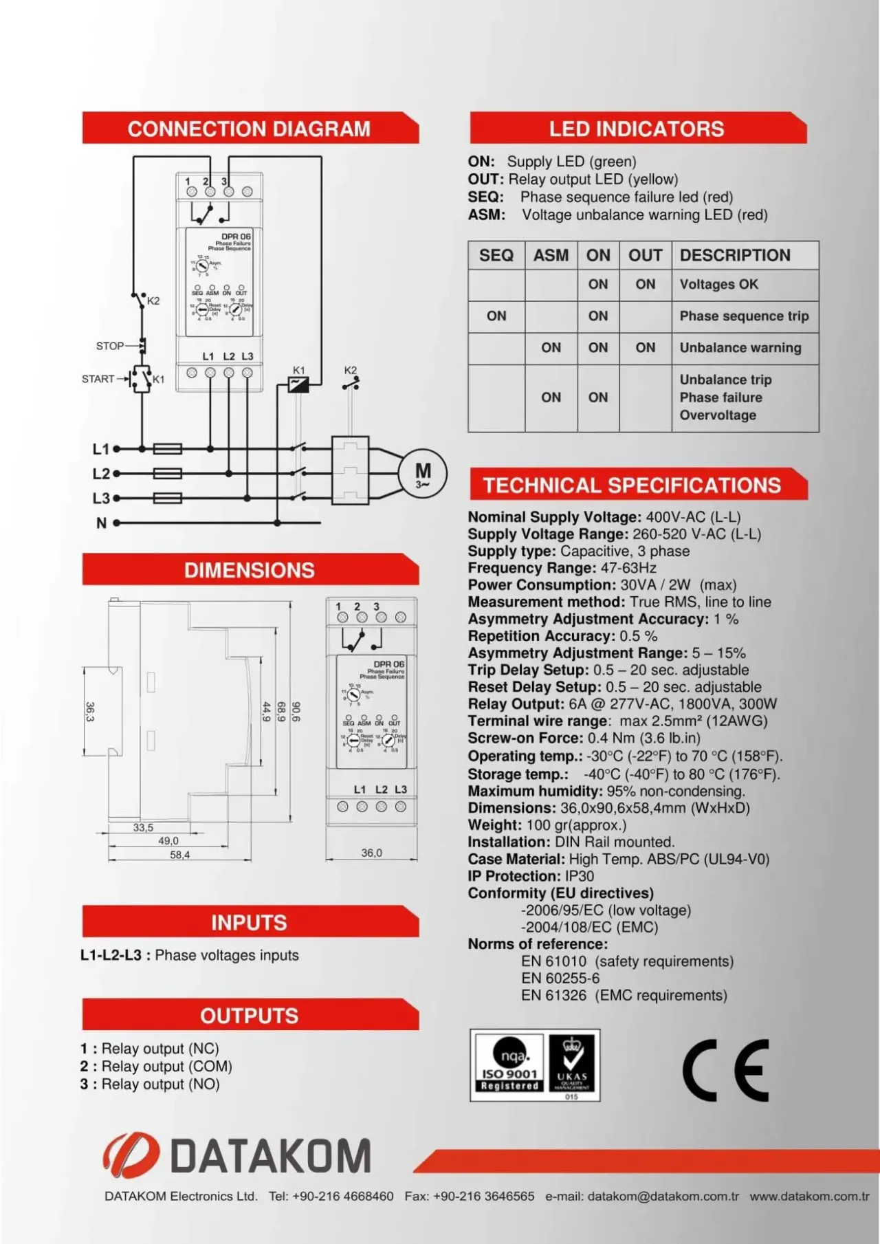 DATAKOM DPR-06 Контролер захисту від асиметрії напруги фаз 4