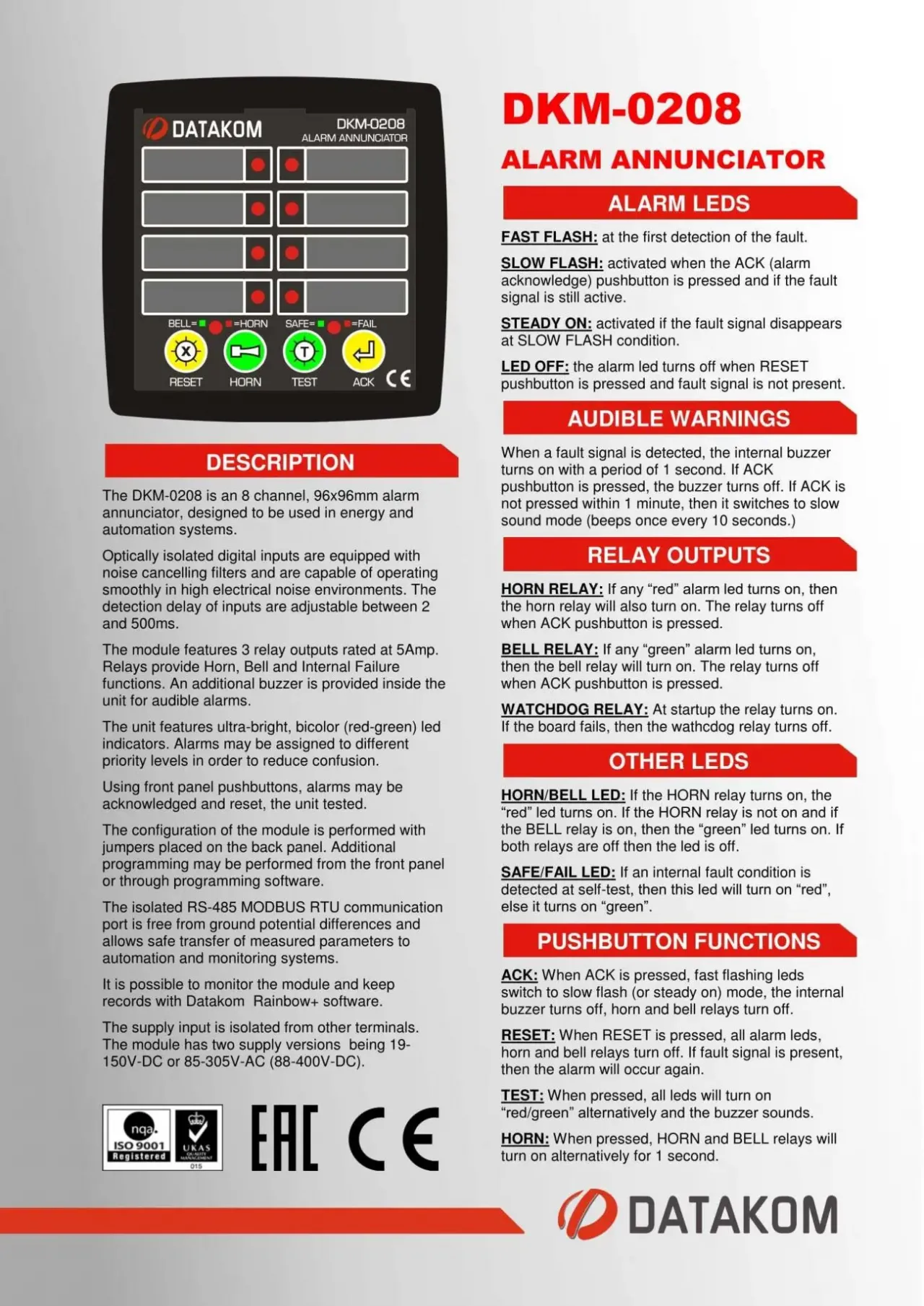 DATAKOM DKM-0208 Сигналізатор аварійних ситуацій, 8 каналів, джерело ж 2