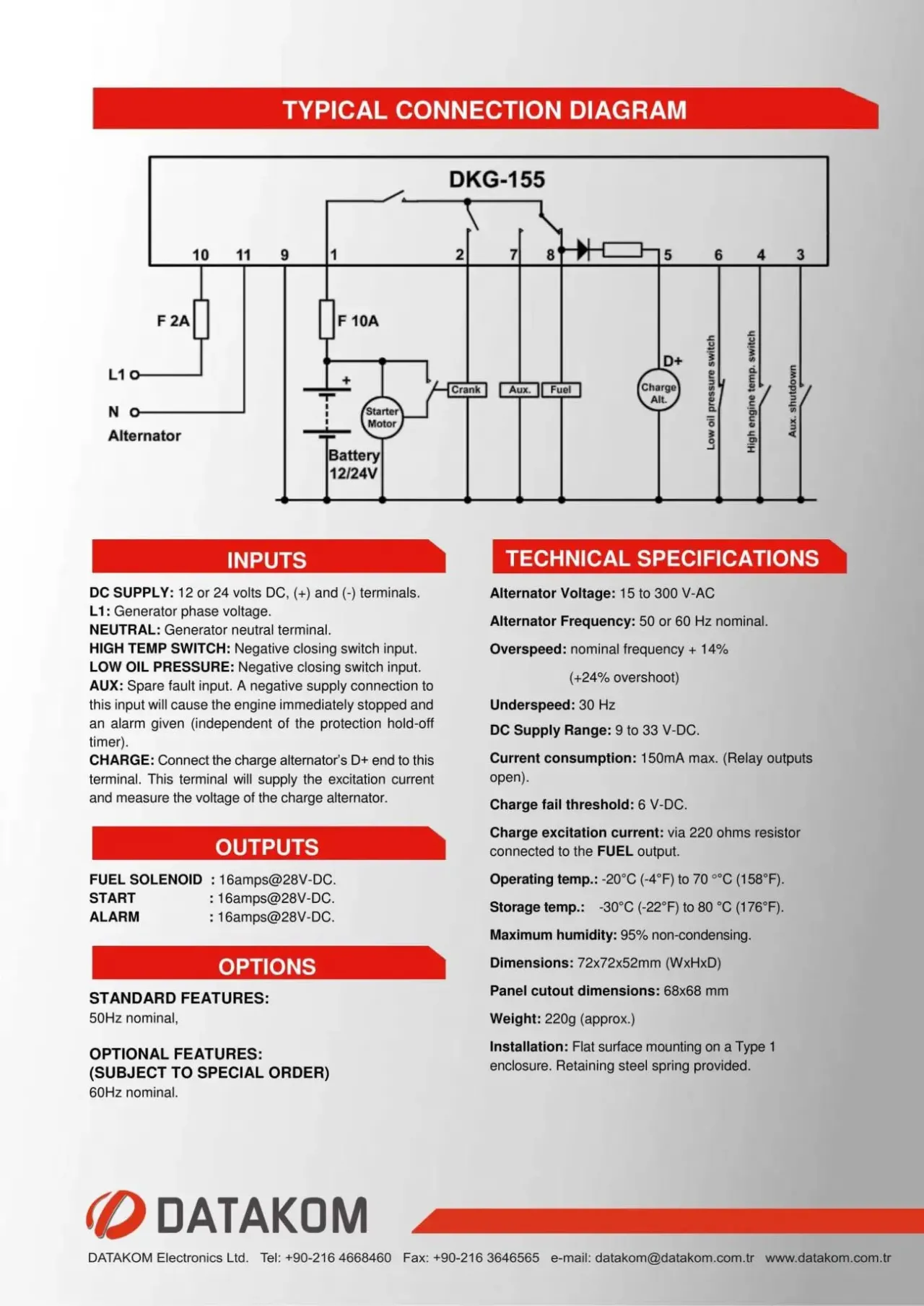DATAKOM DKG-155 Контролер ручного управління генератором 4