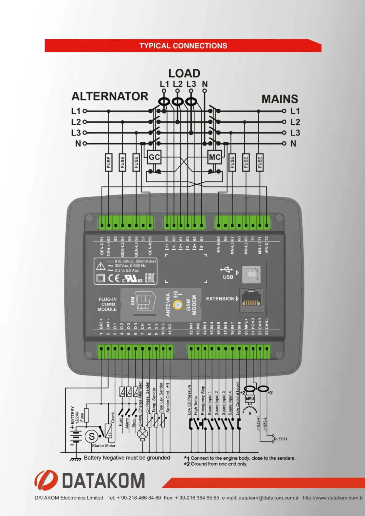 DATAKOM D-300-MK2 Багатофункціональний контролер генератора MPU + J193 9