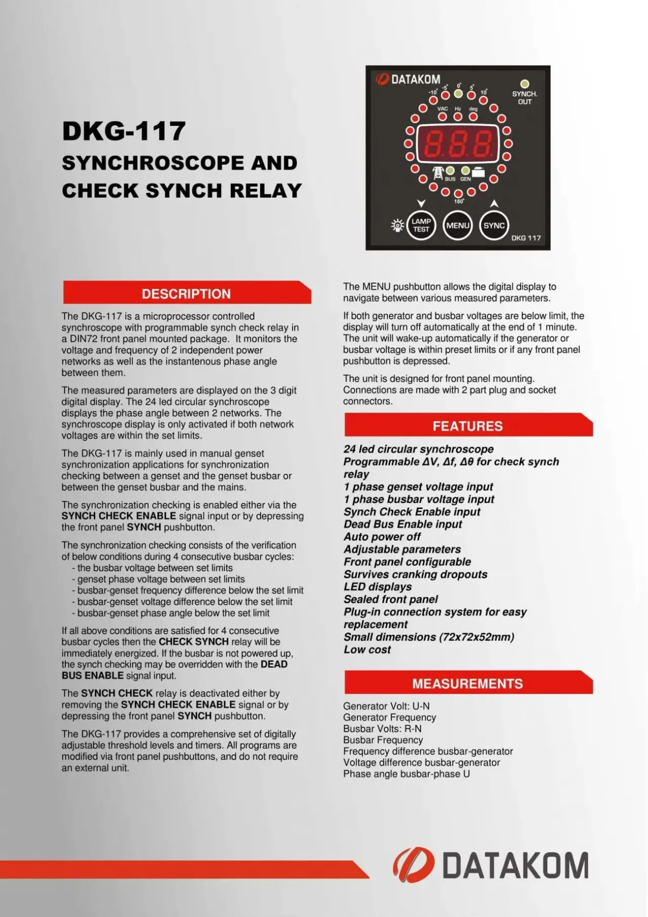 DATAKOM DKG-117,72x72mm Контролер синхронізації 3