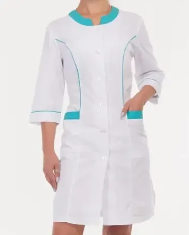 Халат медицинский белый с бирюзовыми вставками  - новый