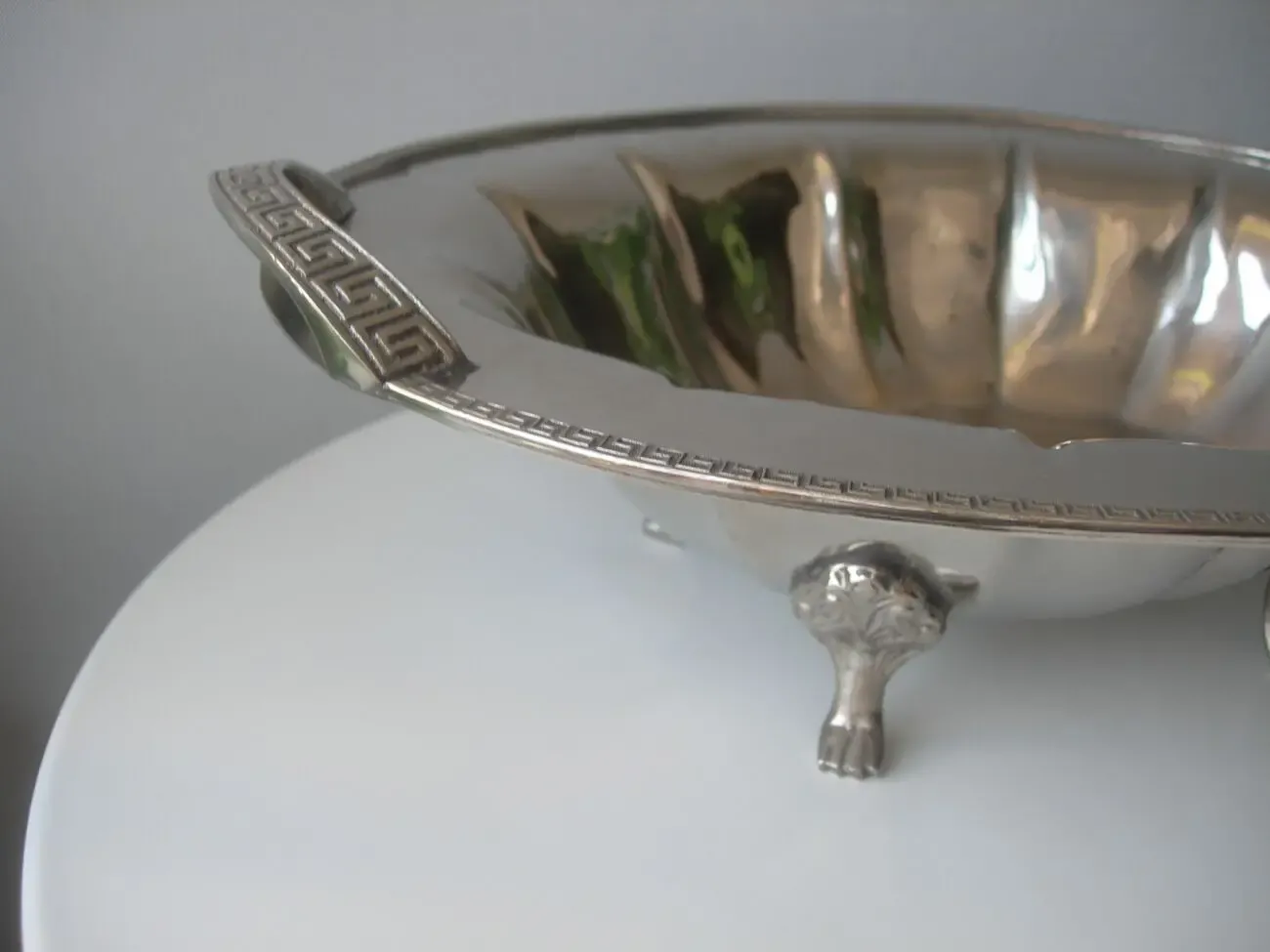 Блюдо, огромное, на лапах, бронза, серебрение, 2 кг, Дания 7