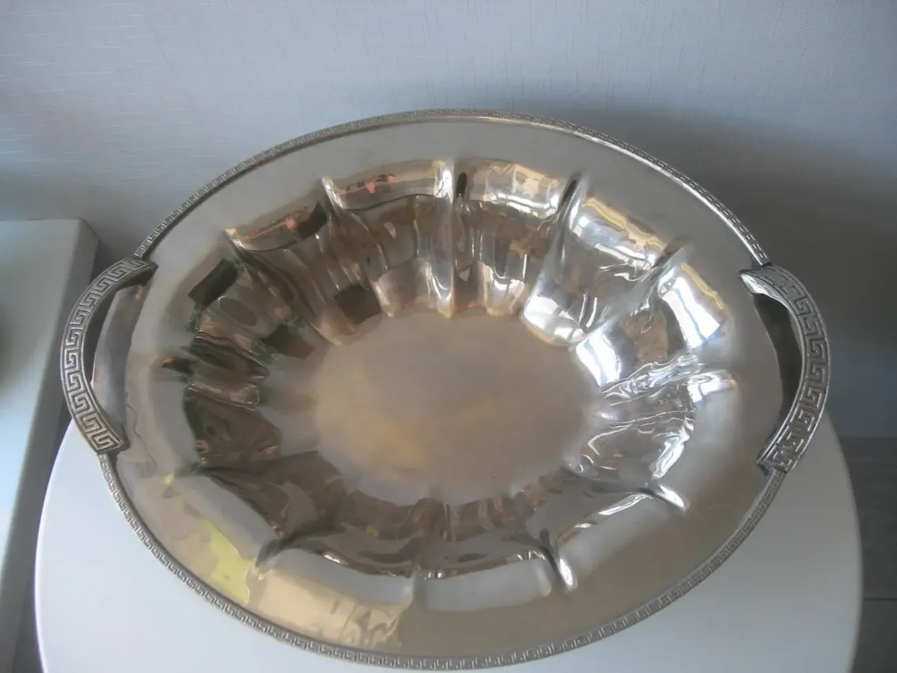 Блюдо, огромное, на лапах, бронза, серебрение, 2 кг, Дания 4