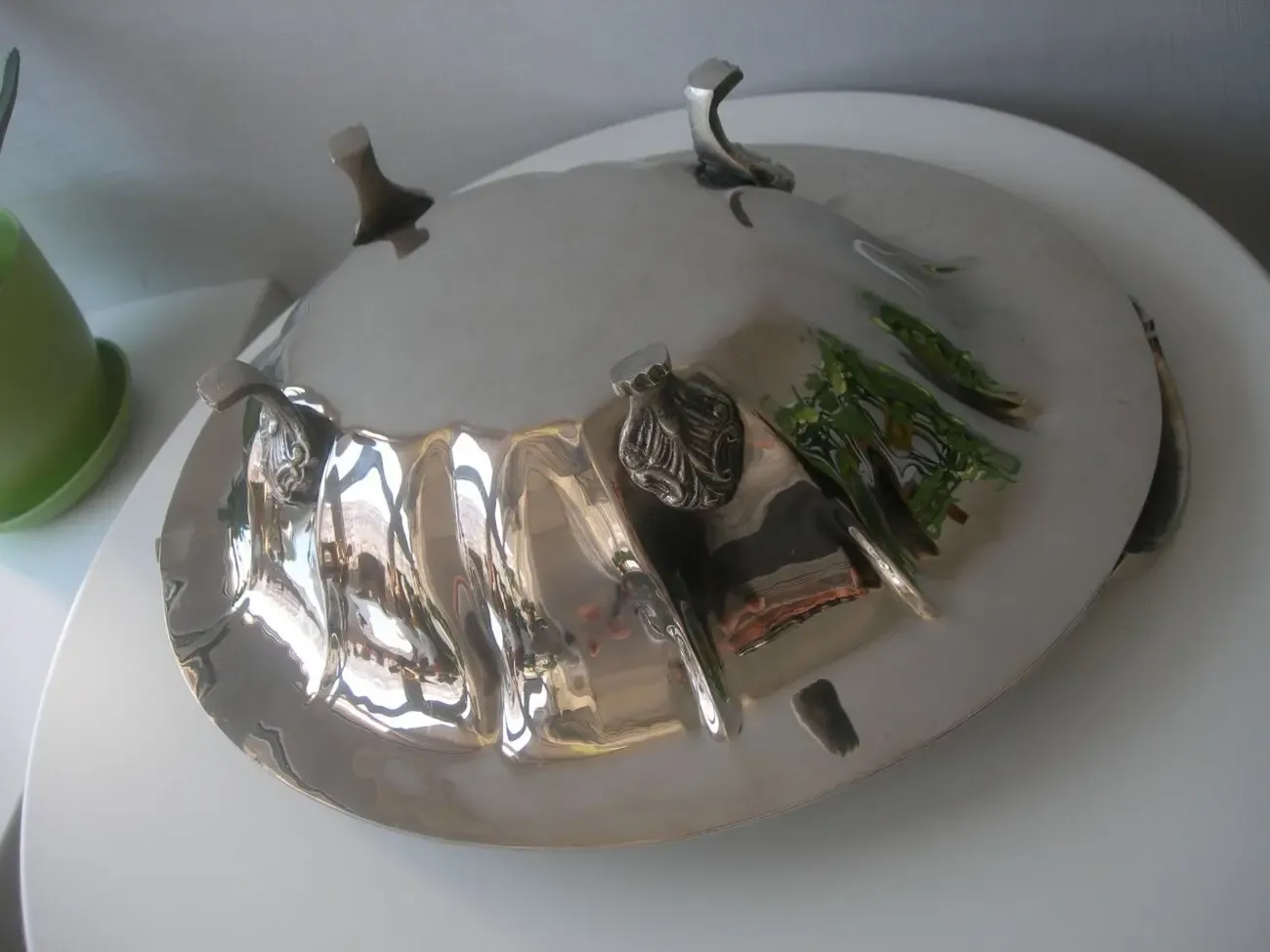 Блюдо, огромное, на лапах, бронза, серебрение, 2 кг, Дания 5