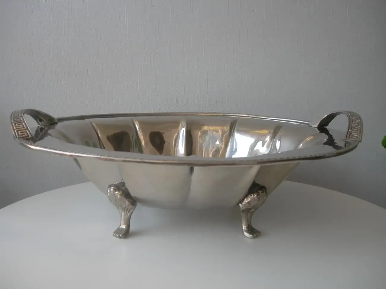 Блюдо, огромное, на лапах, бронза, серебрение, 2 кг, Дания 8