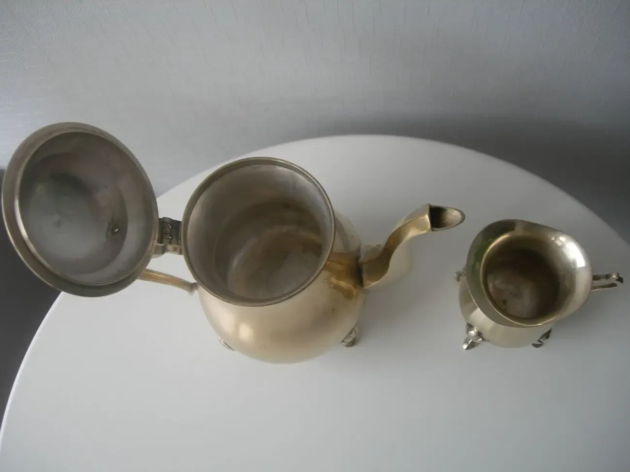 Комплект, чайник, сливочник, на лапах, бронза, 1.4 кг, Англия 4