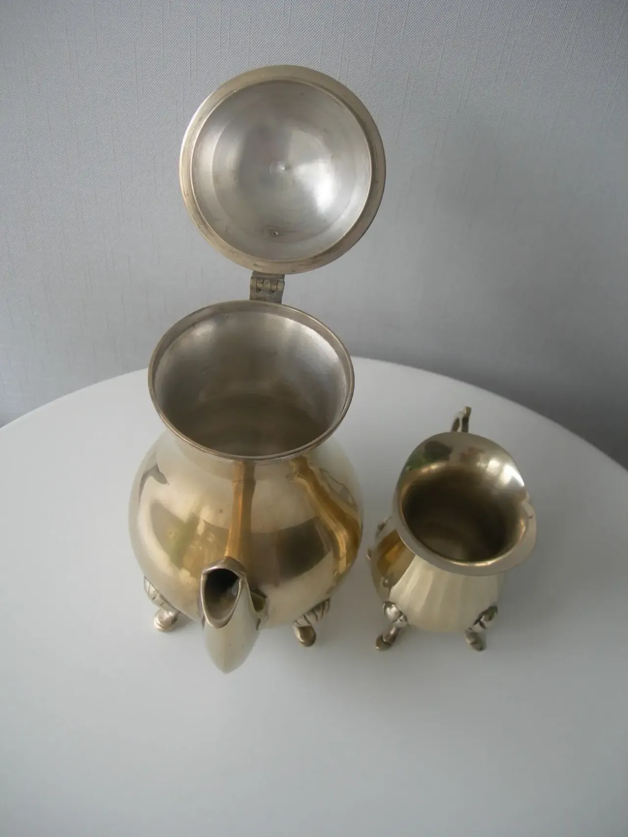 Комплект, чайник, сливочник, на лапах, бронза, 1.4 кг, Англия 5