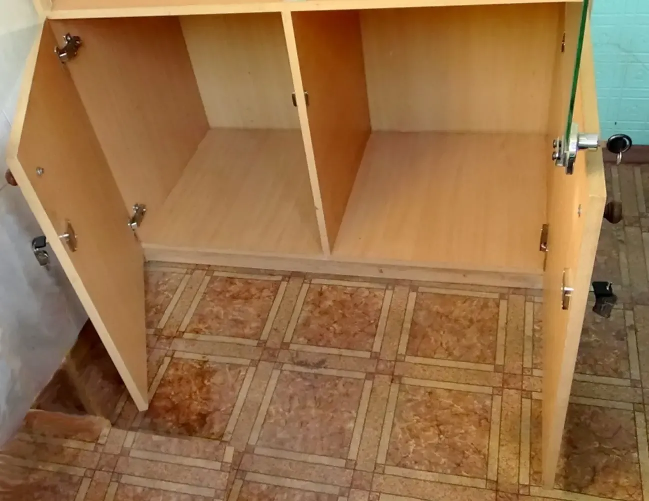 Разборной полустеклянный двухстворчатый шкаф (ЛДСП). 3