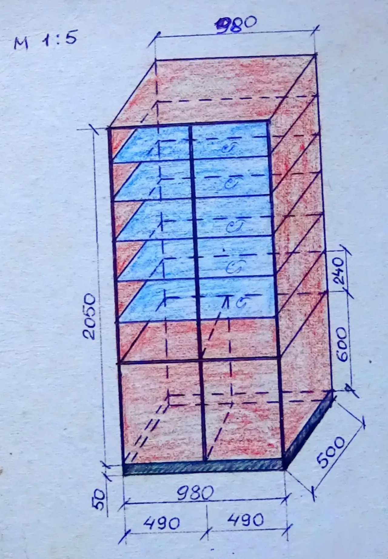 Разборной полустеклянный двухстворчатый шкаф (ЛДСП). 5