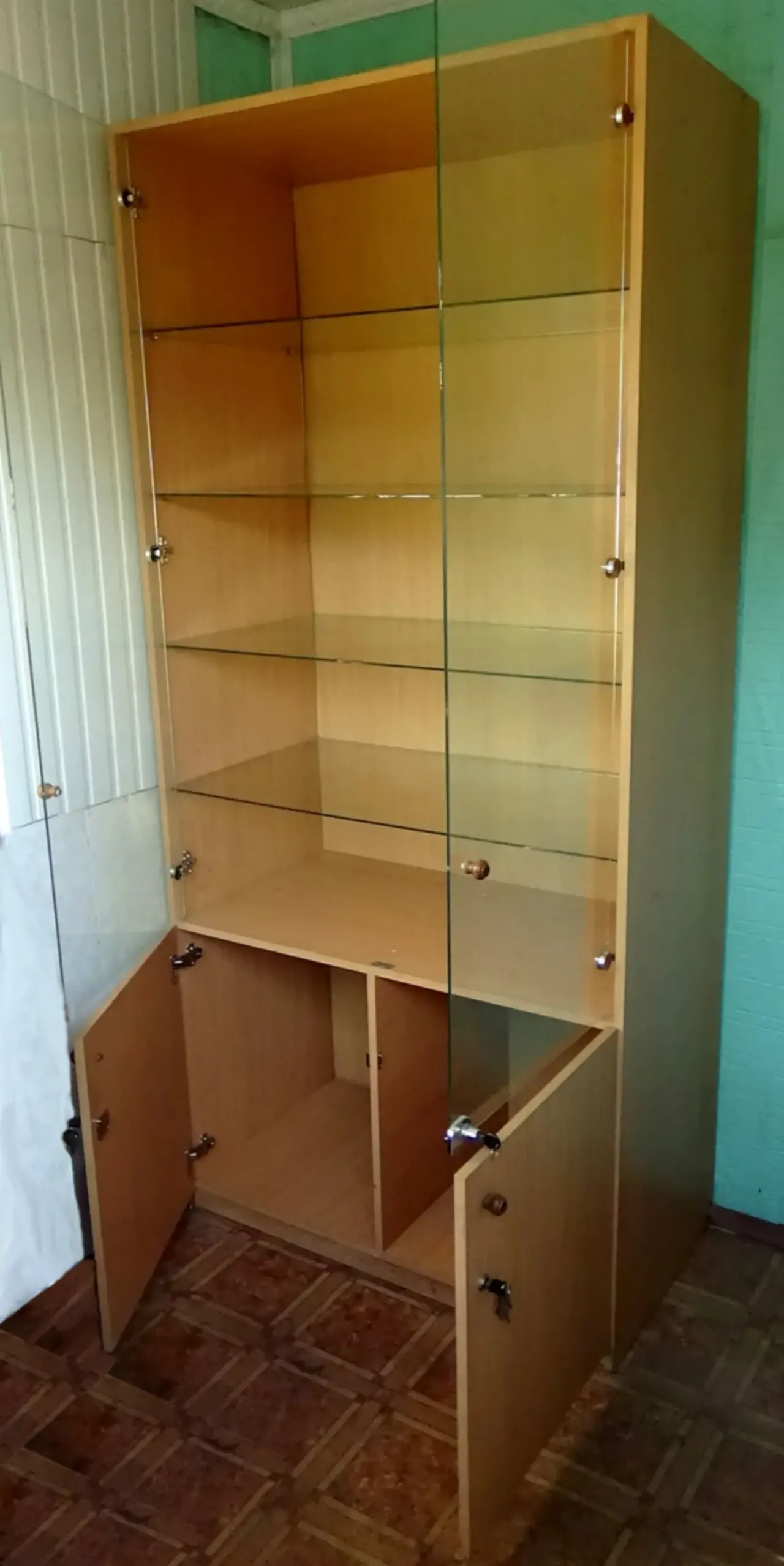 Разборной полустеклянный двухстворчатый шкаф (ЛДСП). 2