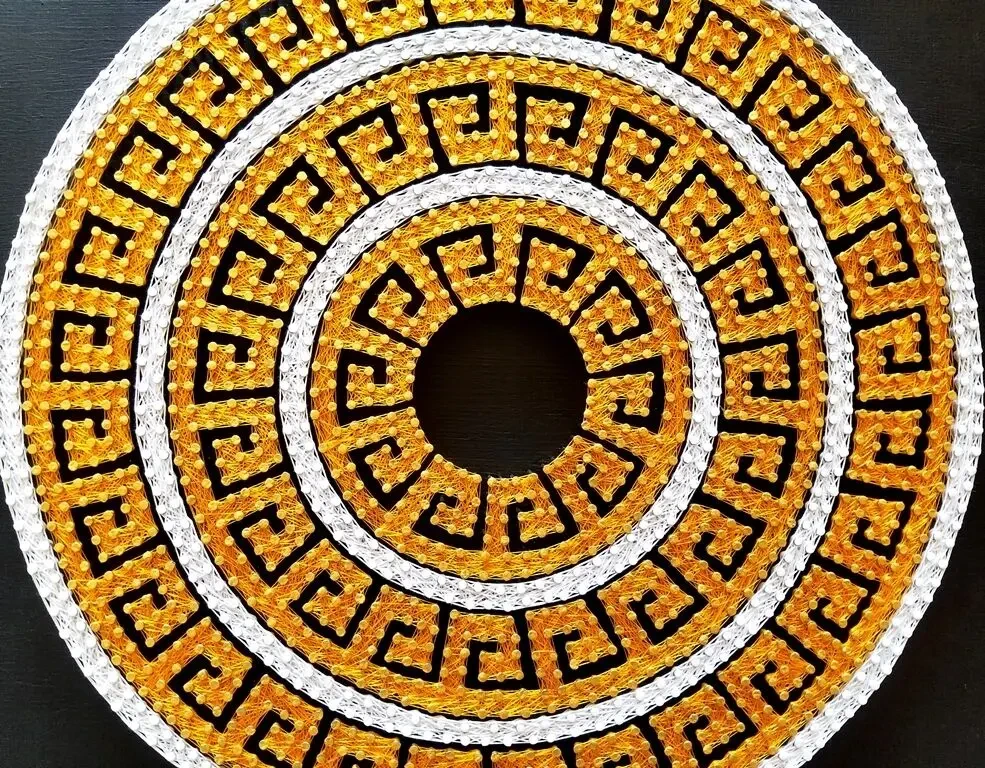 Стринг арт Золотистая мандала, изонить, греческий орнамент, декор 4