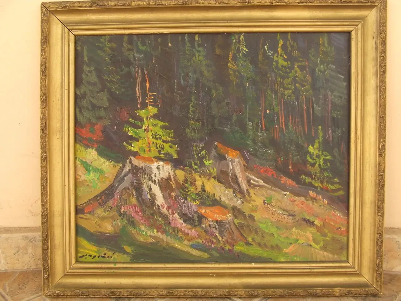 Нар.худ.укр.ШУТЕВ И.раз.55х45см.к.м. начало 1970 гг. В лесу.Закарпатск 7