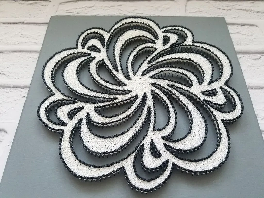 Стринг арт, декор геометрия, картина в офис, серое панно, изонить 9