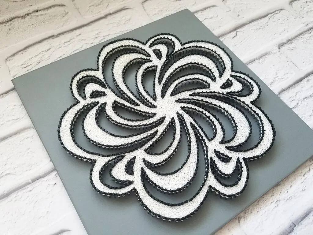 Стринг арт, декор геометрия, картина в офис, серое панно, изонить 7