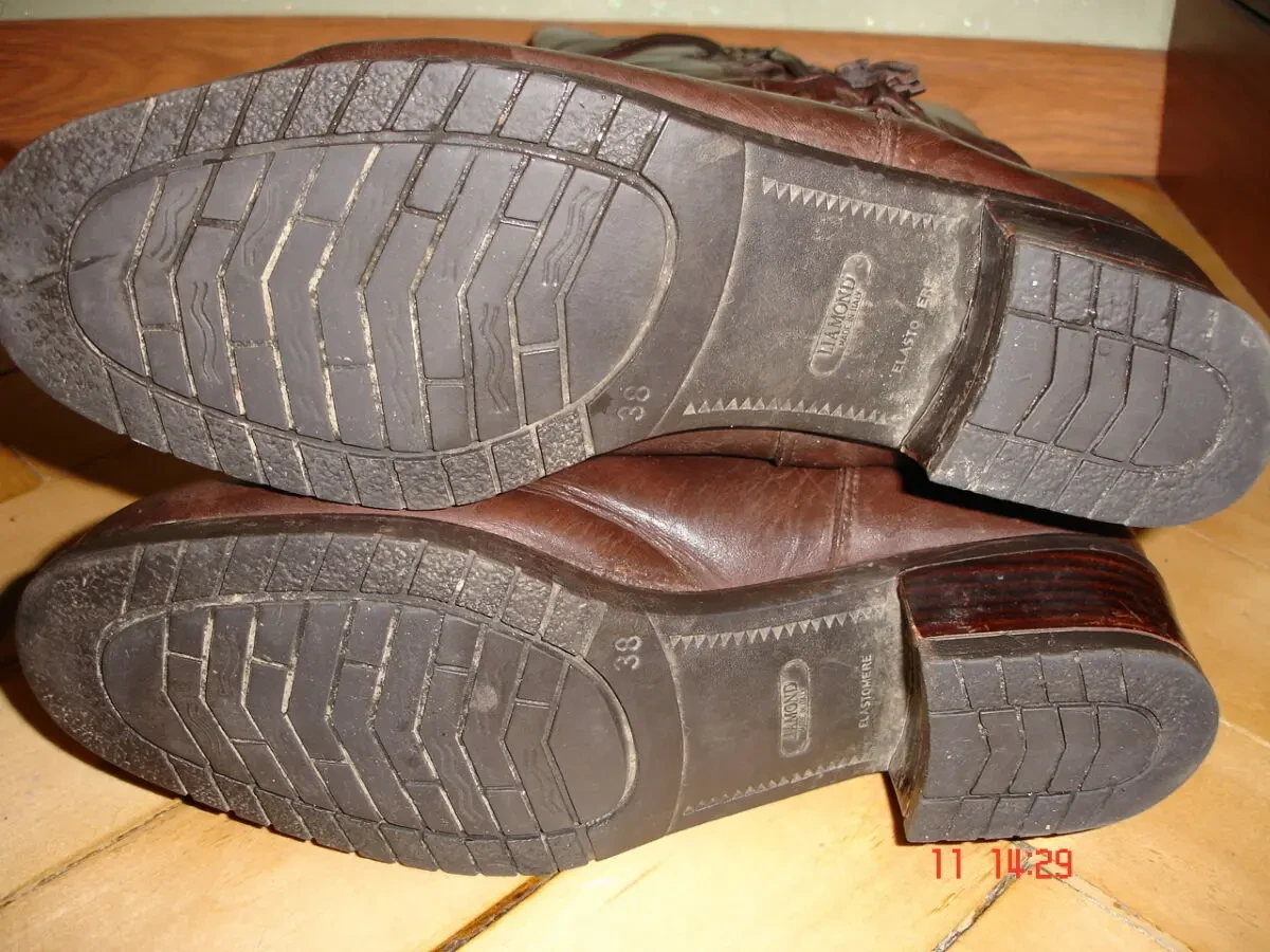 САПОГИ/чоботи 38 р., ШКІРА, коричневі, зимові, теплі; 24,5 см; ІТАЛІЯ 5