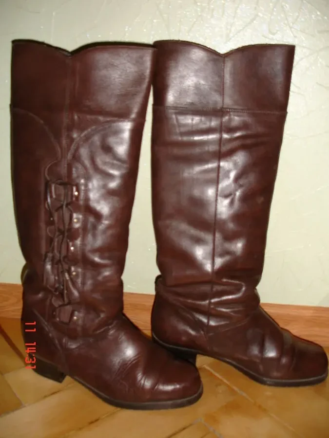 САПОГИ/чоботи 38 р., ШКІРА, коричневі, зимові, теплі; 24,5 см; ІТАЛІЯ 7
