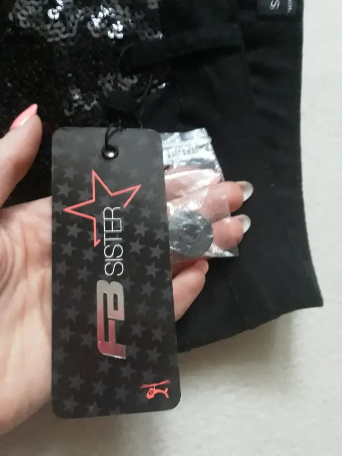 Черные блестящие брюки штаны джинсы в пайетках FB Sister Франция 6