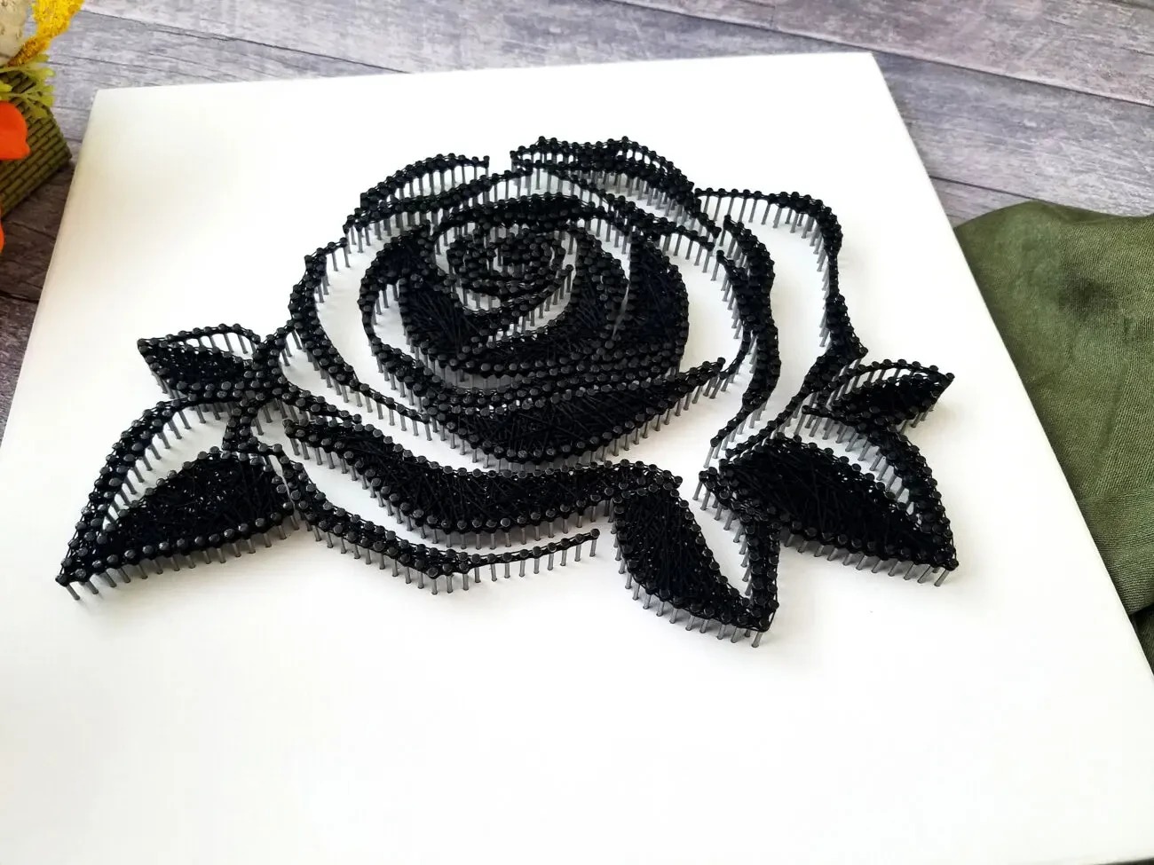 Картина роза, Цветочная мандала, белый декор, стринг арт черная роза 3