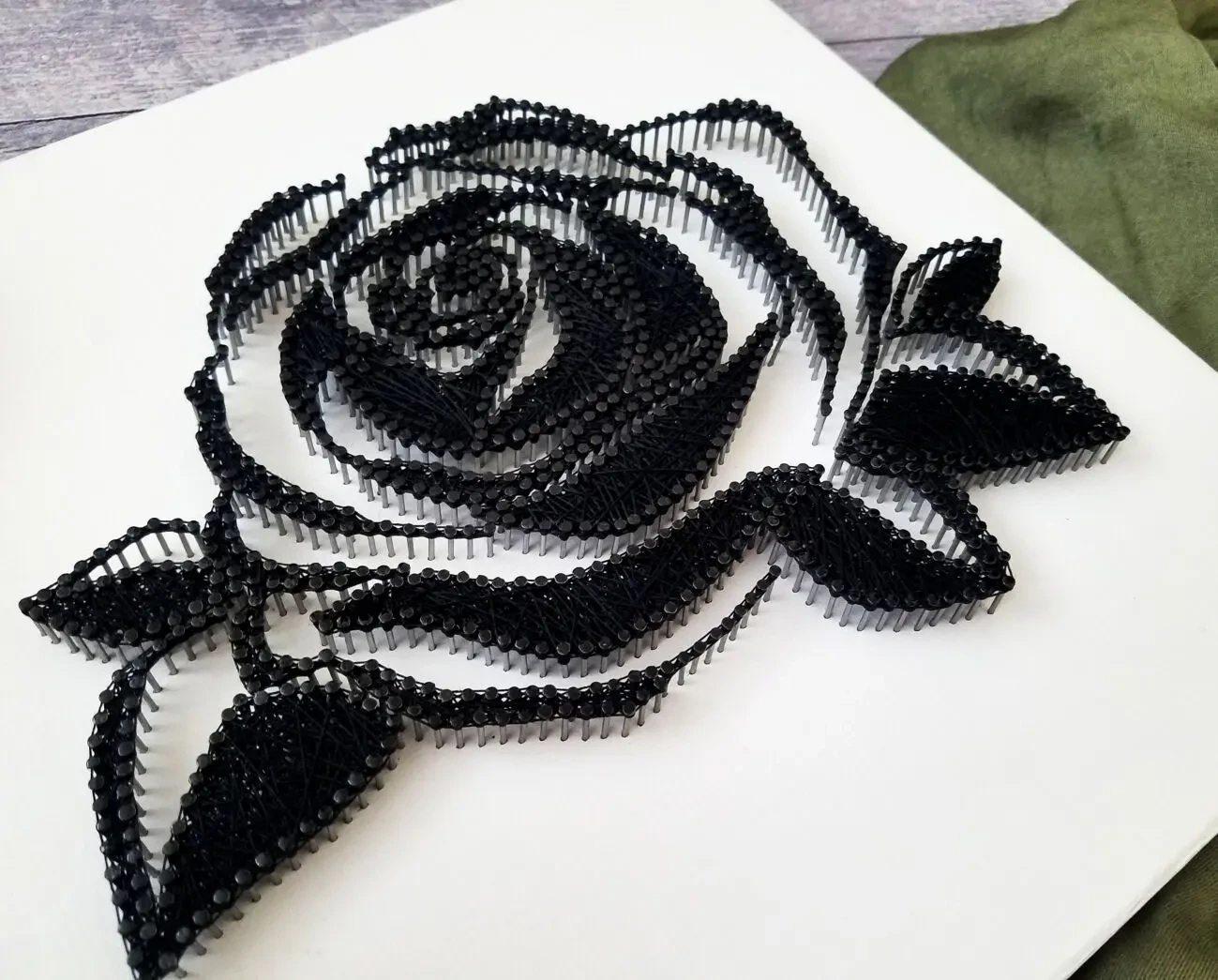 Картина роза, Цветочная мандала, белый декор, стринг арт черная роза 5