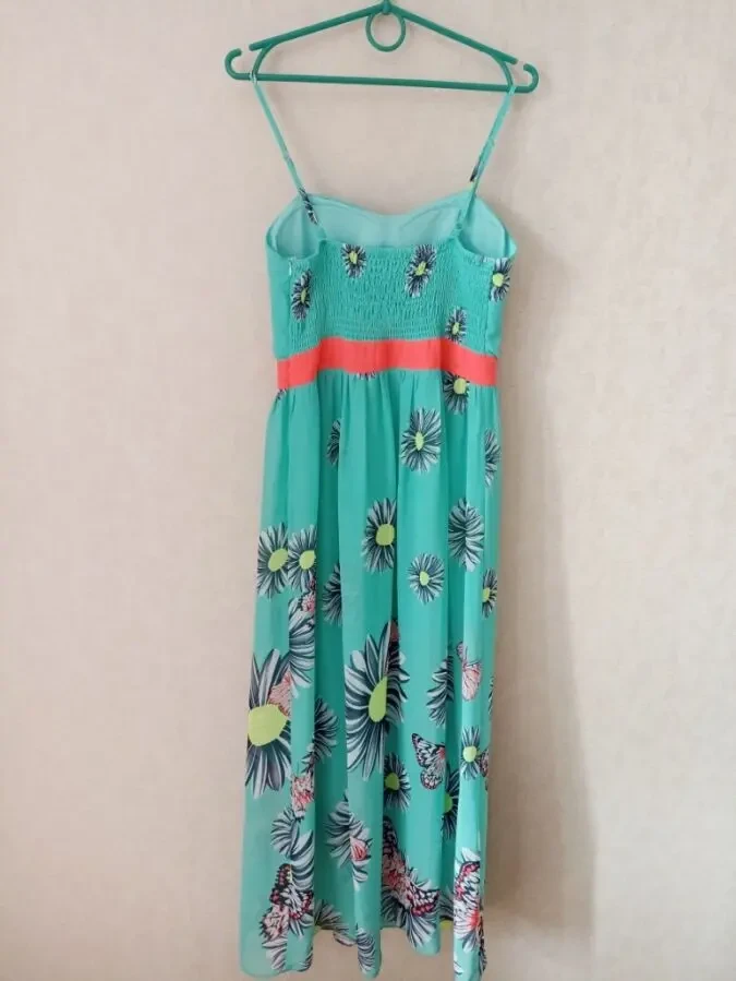 Шифоновый красивый женский сарафан в бабочки с лифом бирюза 8