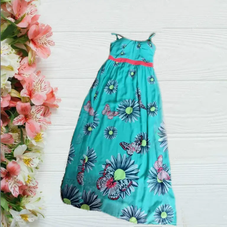 Шифоновый красивый женский сарафан в бабочки с лифом бирюза