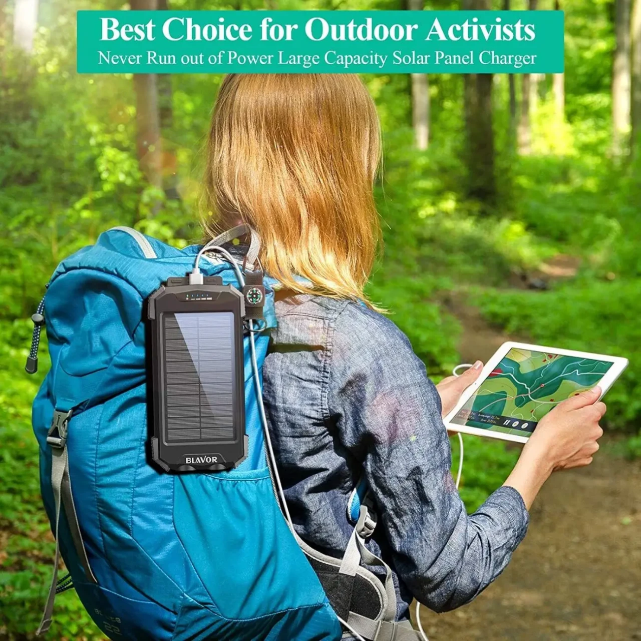 Беспроводная солнечная зарядка 10,000 мА-ч с двойным фонарем 3