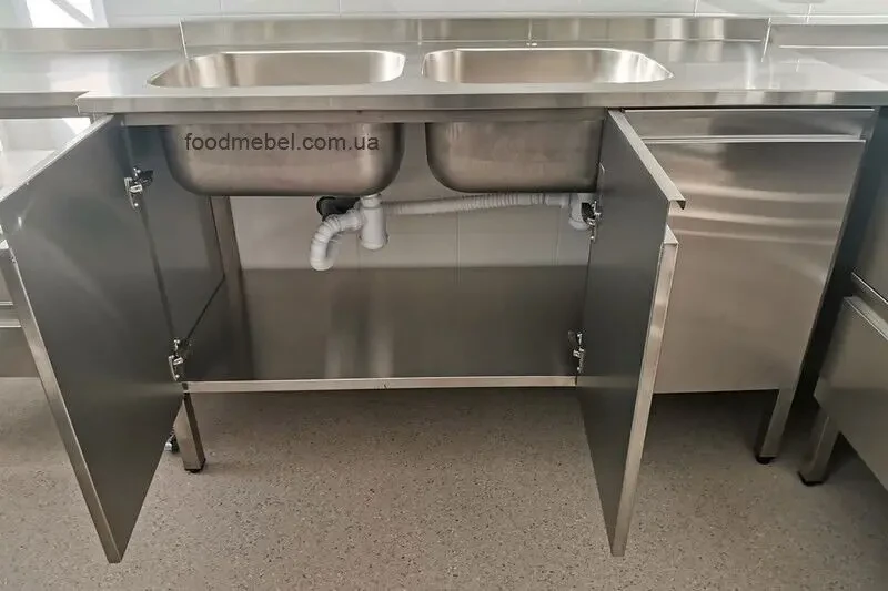 Cтолы с мойками из нержавейки, тумба с 2 мойками штампованными нержа